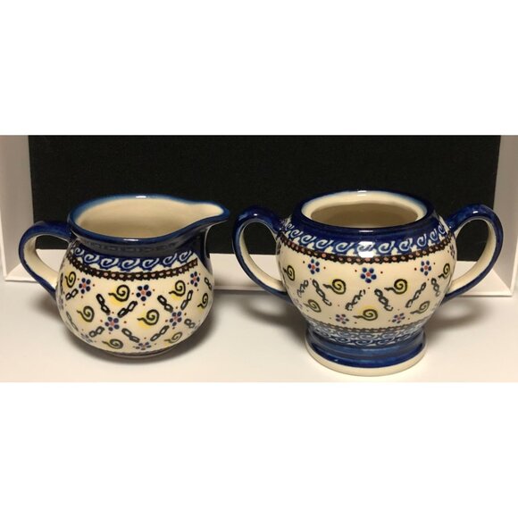 Polish Pottery Boleslawiec Stoneware  Confetti, Festive Garden, Sugar & Creamer - Picture 2 of 8